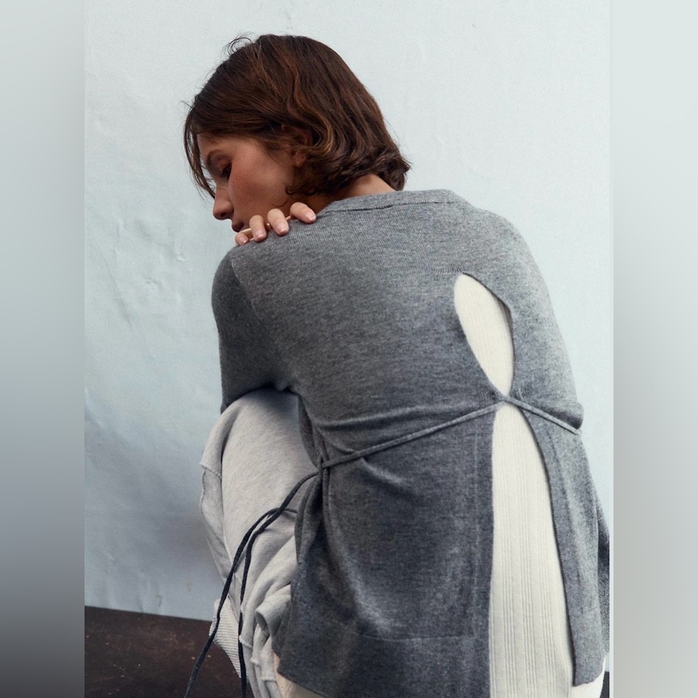 Zara Wool Blend Open Back Tie Sweater – size Small